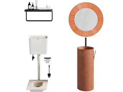 现代蹲便池、洗手台