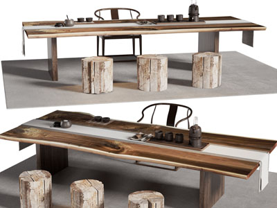 新中式实木长方形茶桌椅组合