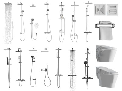 现代淋浴花洒、马桶