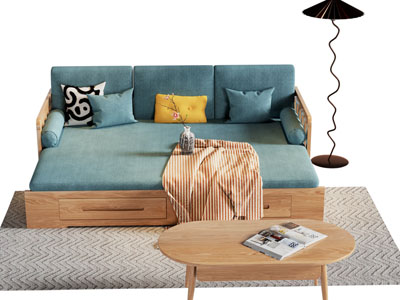 新中式罗汉床、茶几3d模型 新中式罗汉床、茶几