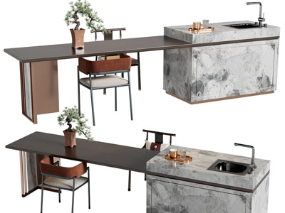 新中式水吧台餐桌椅组合