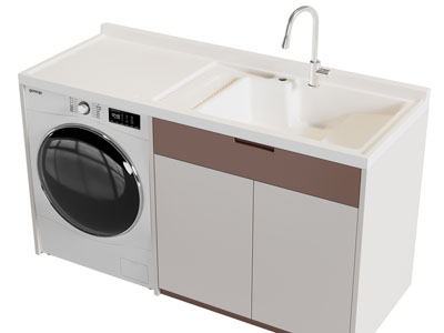 现代阳台洗衣机、洗手盆收纳柜