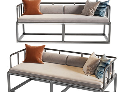 新中式罗汉床、双人沙发3d模型 新中式罗汉床、双人沙发