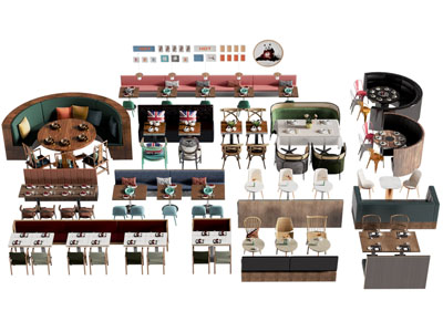 现代饭店餐馆卡座餐桌椅组合