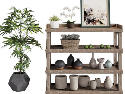 侘寂风实木置物架、陶艺器皿