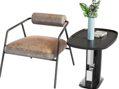 现代休闲椅子、边几