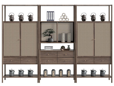 侘寂风实木对称装饰柜