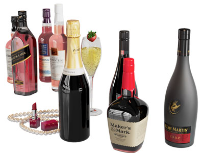 现代酒瓶酒杯3d模型 现代酒瓶酒杯