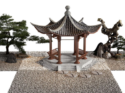 新中式公园亭子、园艺小品