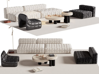 侘寂风双人、单人沙发和茶几组合