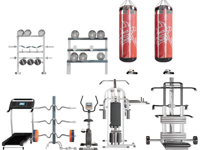 现代沙袋、跑步机、多功能健身设备3d模型 现代沙袋、跑步机、多功能健身设备