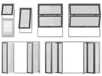 现代可折叠平开窗户、推拉窗