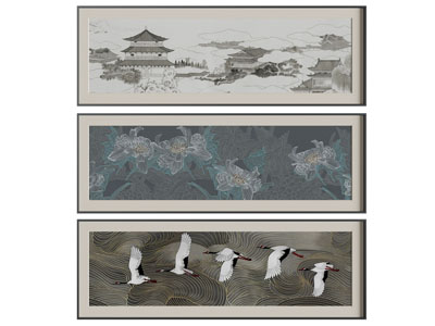 新中式横幅装饰挂画3d模型 新中式横幅装饰挂画