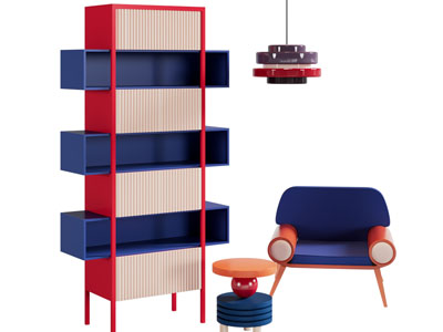 现代儿童撞色装饰柜、休闲椅子