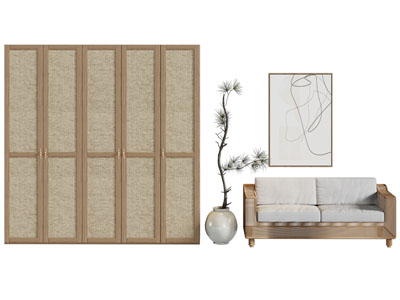 侘寂风衣柜、双人沙发3d模型 侘寂风衣柜、双人沙发