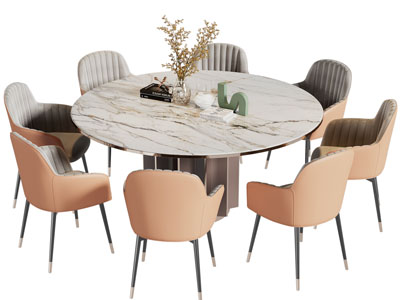 现代圆形餐桌椅组合