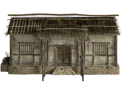 中式民宿茅草屋