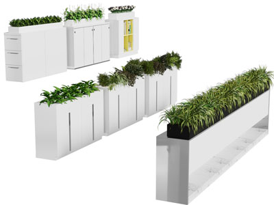 现代带收纳的花槽文件柜、花箱