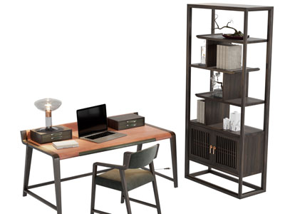 新中式书桌椅组合、书柜