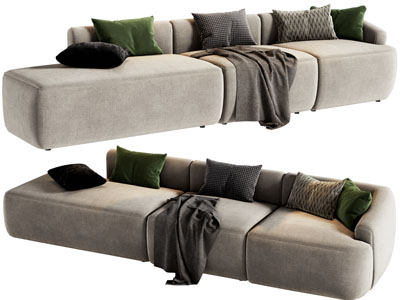 现代布艺多人沙发