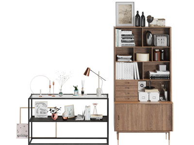 北欧实木书柜、装饰柜