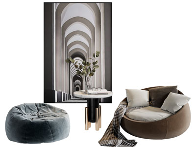 现代圆形懒人沙发、边几