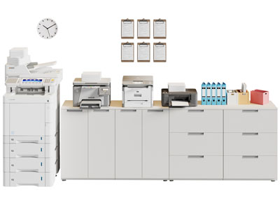 现代办公打印机、收纳柜