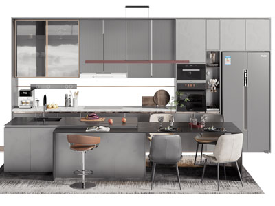 现代整体橱柜、岛台餐桌椅组合