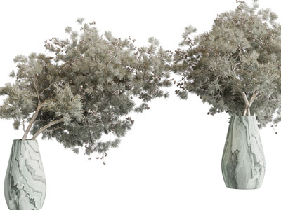 新中式大理石花瓶树枝摆件组合