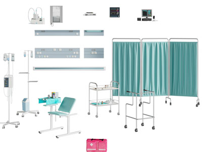 现代医院墙面输液架、治疗车3d模型 现代医院墙面输液架、治疗车