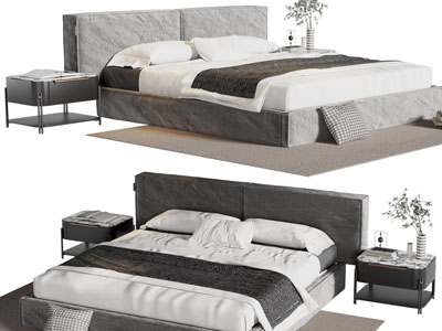 现代布艺双人床、床头柜