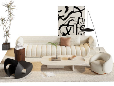 侘寂风多人、单人沙发和茶几组合