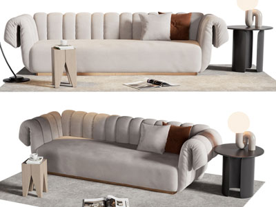 现代多人沙发、边几