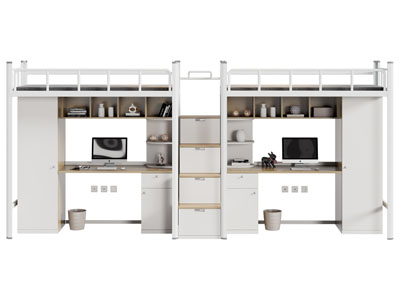 现代宿舍带书桌衣柜的上下床