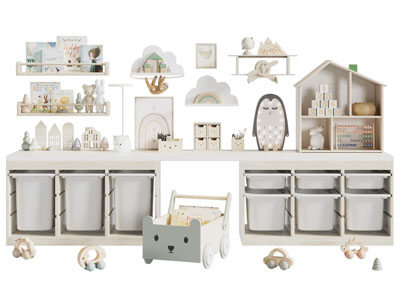 现代儿童带收纳筐的收纳装饰柜