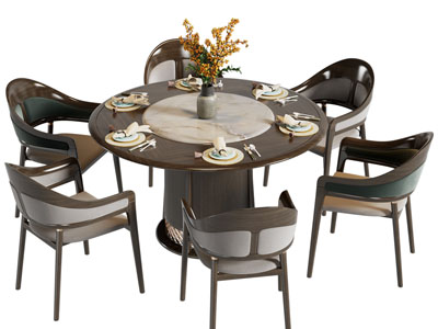 现代圆形餐桌椅组合