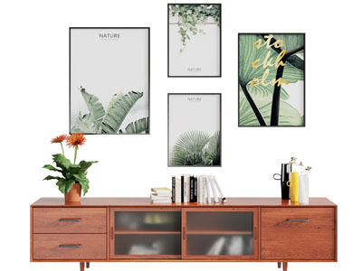 北欧实木电视柜、挂画