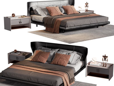 现代双人床、床头柜