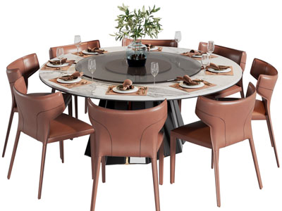 现代圆形大理石餐桌椅组合