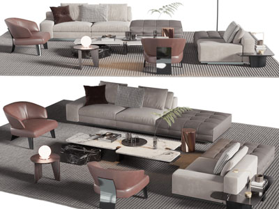 现代多人、单人沙发、茶几组合