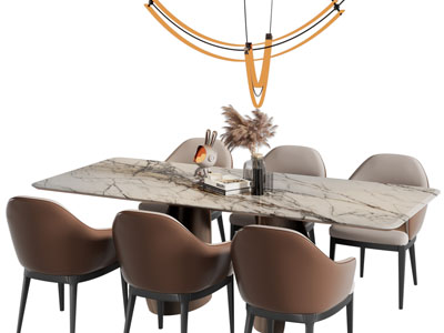 现代长方形餐桌椅组合