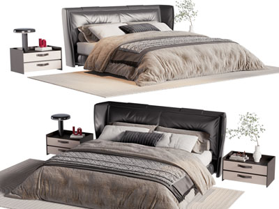 现代双人床、床头柜