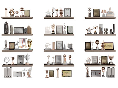 现代隔板奖杯奖牌摆件组合3d模型 现代隔板奖杯奖牌摆件组合