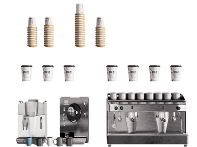 现代咖啡机、纸杯