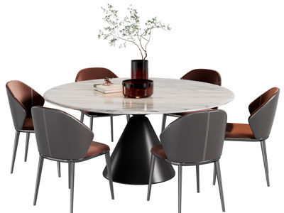 现代圆形餐桌椅组合