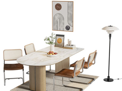 现代椭圆形餐桌椅组合