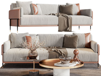 现代布艺多人沙发、茶几组合