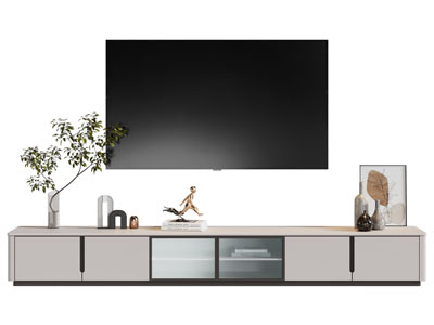 现代电视柜、电视机、摆件