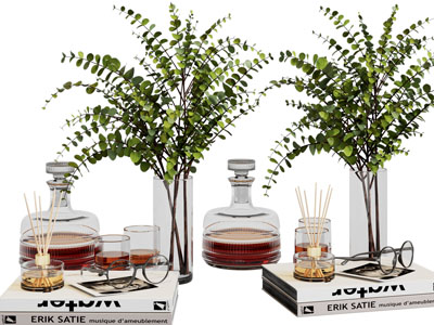 现代花瓶花卉、香薰、书籍摆件组合