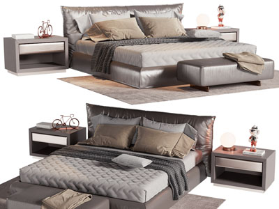 现代双人床、床头柜